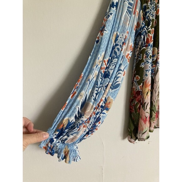 BL-NK London Printed Blouse XL Blue Floral Long Sleeve Viscose - Picture 2 of 10